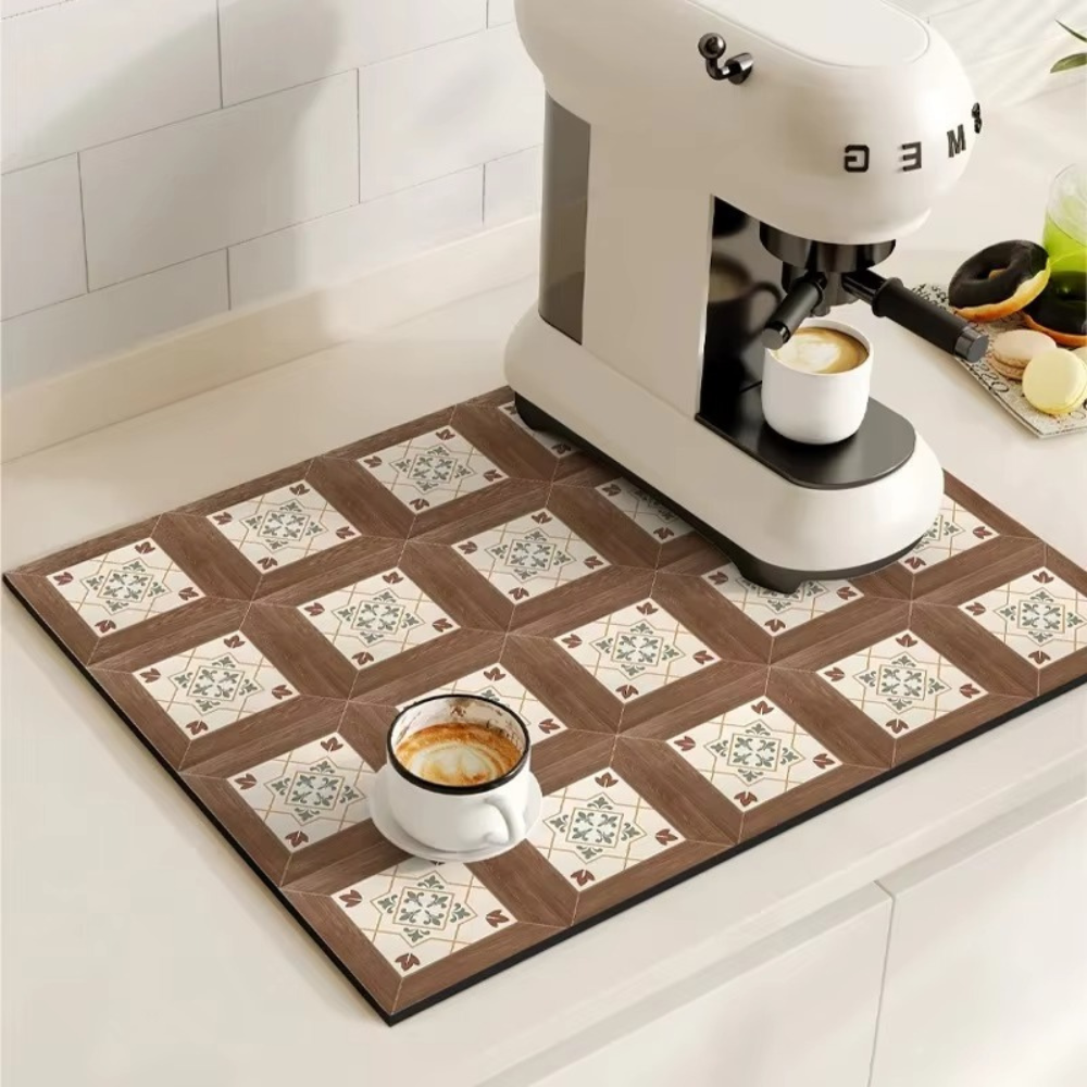 Szykowna mata kuchni kawowa retro z wzorem płytek