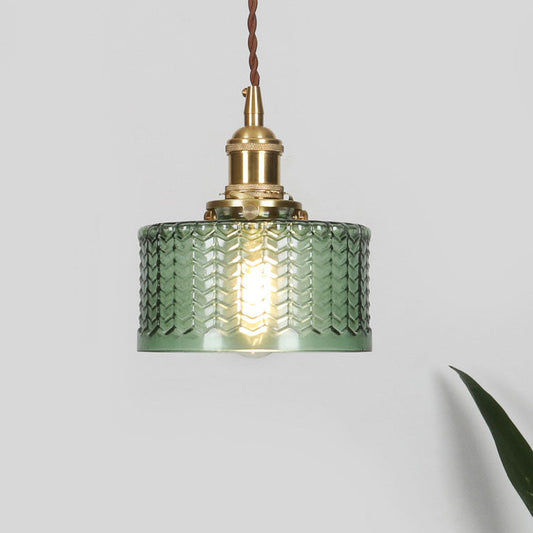 Okrągła szklana lampa wisząca w stylu japońskim z mosiężnym wykończeniem