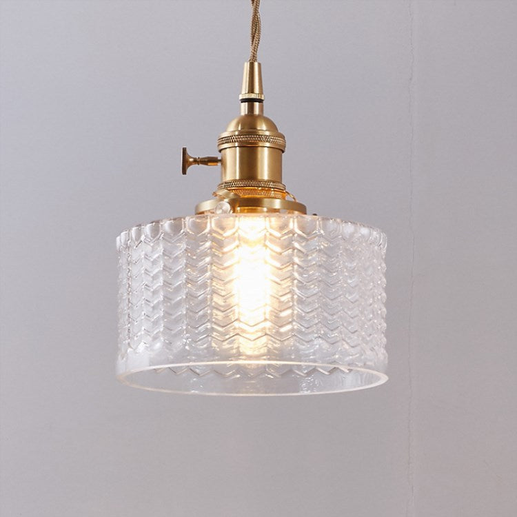 Okrągła szklana lampa wisząca w stylu japońskim z mosiężnym wykończeniem