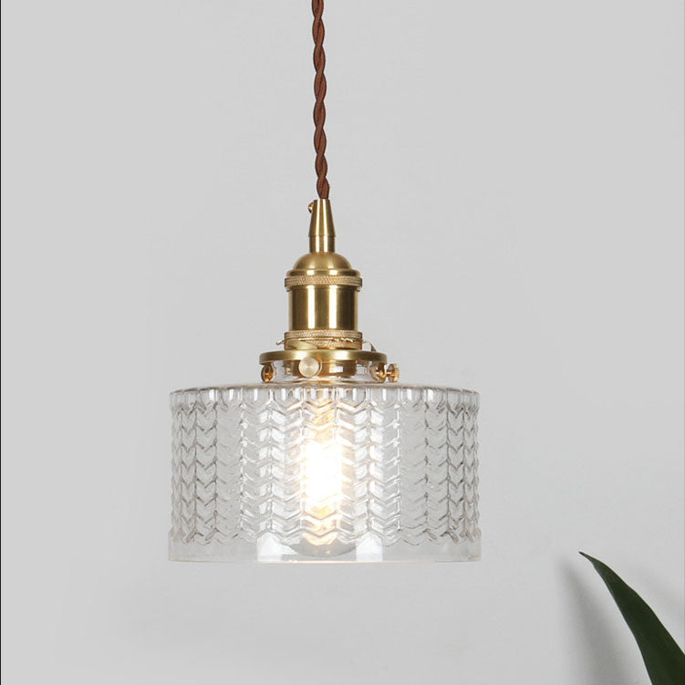 Okrągła szklana lampa wisząca w stylu japońskim z mosiężnym wykończeniem