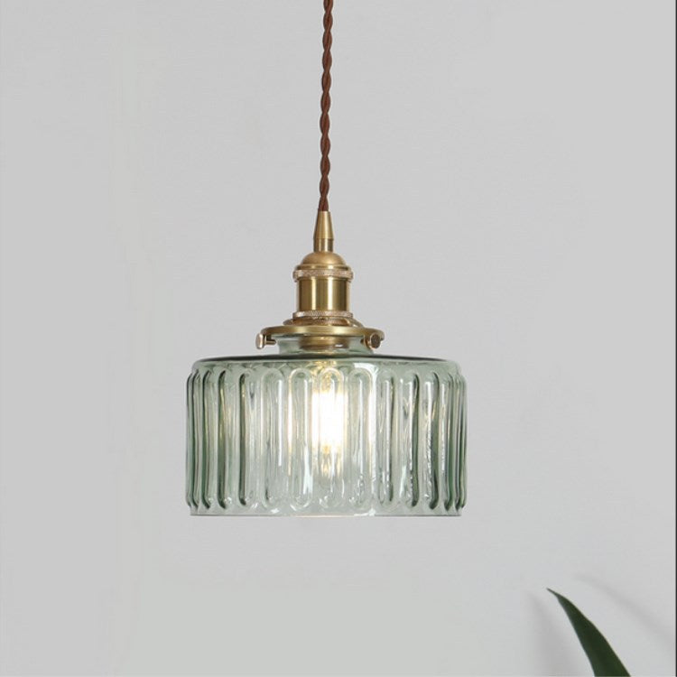 Okrągła szklana lampa wisząca w stylu japońskim z mosiężnym wykończeniem