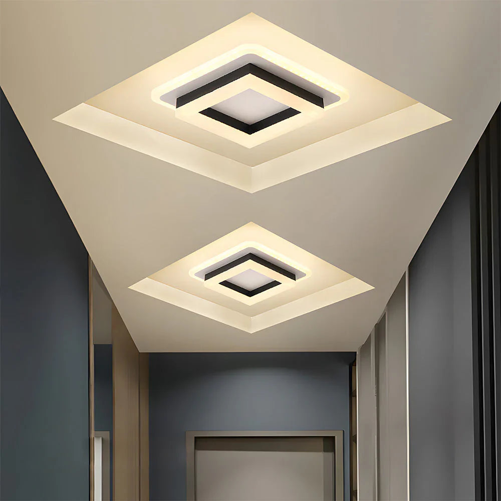 Geometryczna lampa sufitowa do montażu podtynkowego o kwadratowym kształcie
