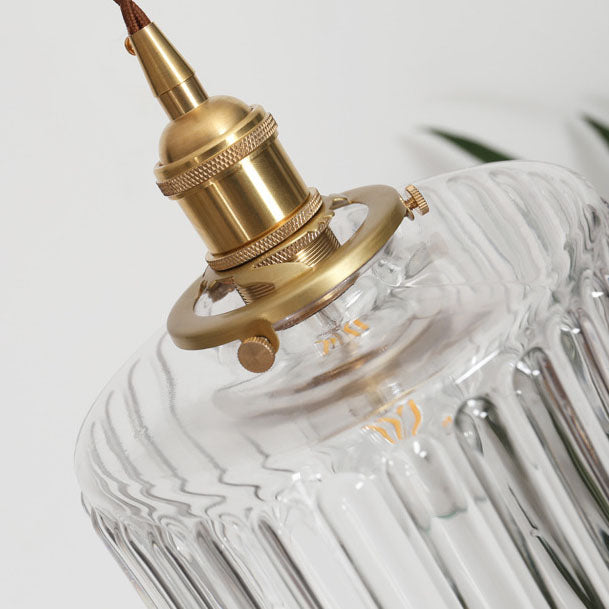 Okrągła szklana lampa wisząca w stylu japońskim z mosiężnym wykończeniem
