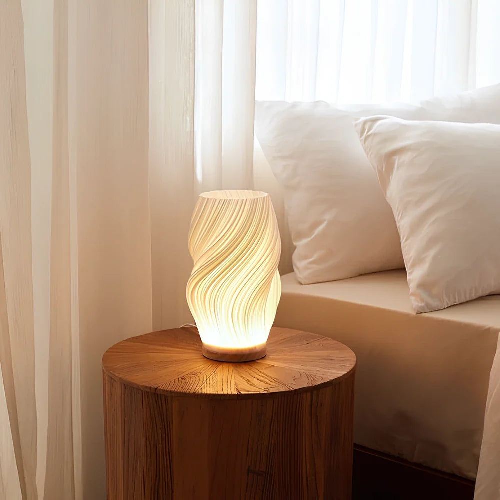Lampa stołowa Wave LED z drewnianą podstawą i regulowanym natężeniem światła
