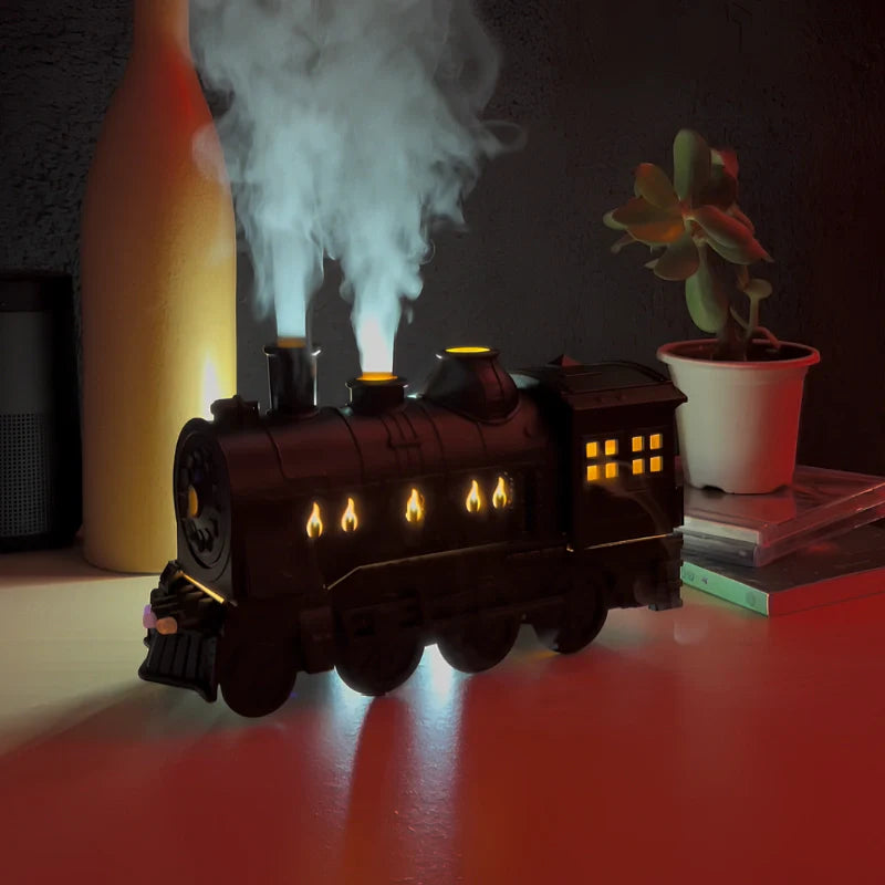 Retro nawilżacz powietrza w kształcie pociągu parowego z oświetleniem LED