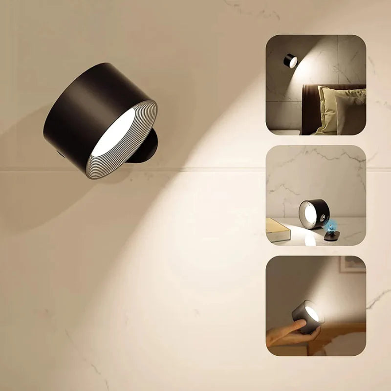 Magnetic LED Wall Lamp with Rechargeable and Adjustable 360° Head
