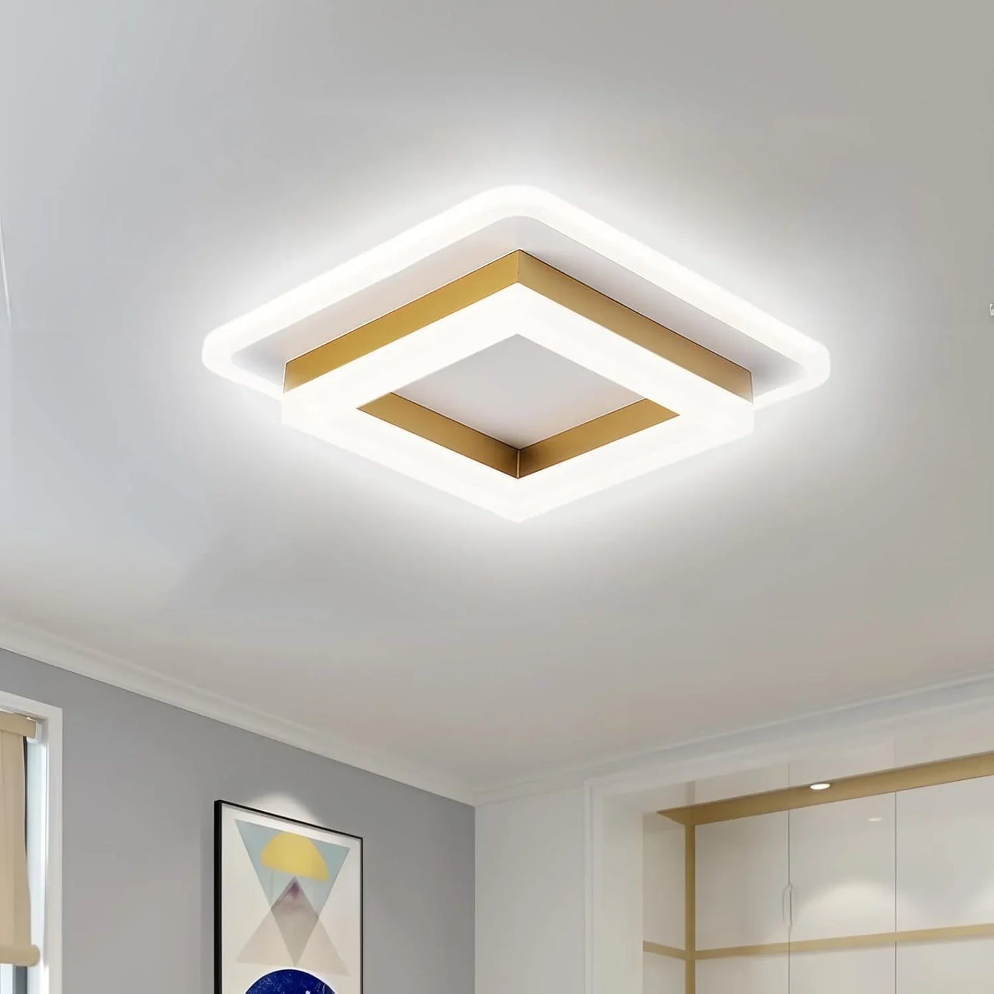 Geometryczna lampa sufitowa do montażu podtynkowego o kwadratowym kształcie