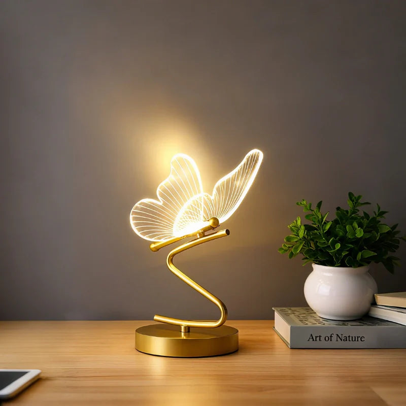 Nowoczesna lampa stołowa w kształcie motyla z regulowanym oświetleniem