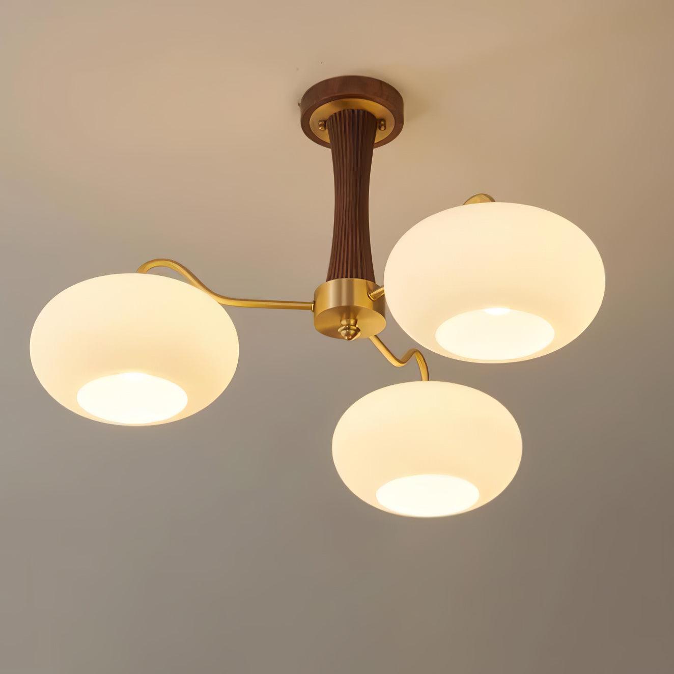 Artystyczna szklana lampa wisząca z połowy wieku z drewnianą podstawą