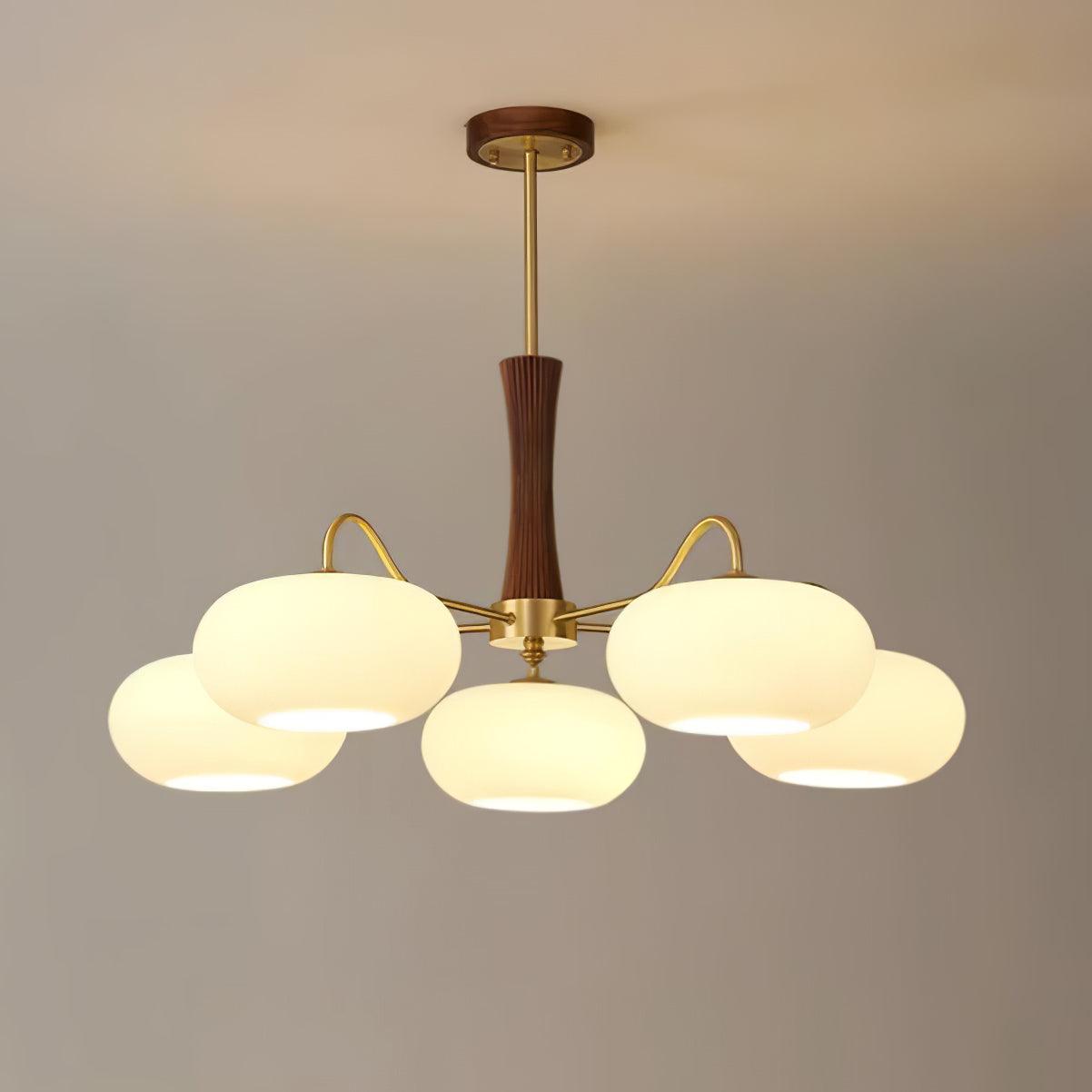 Artystyczna szklana lampa wisząca z połowy wieku z drewnianą podstawą