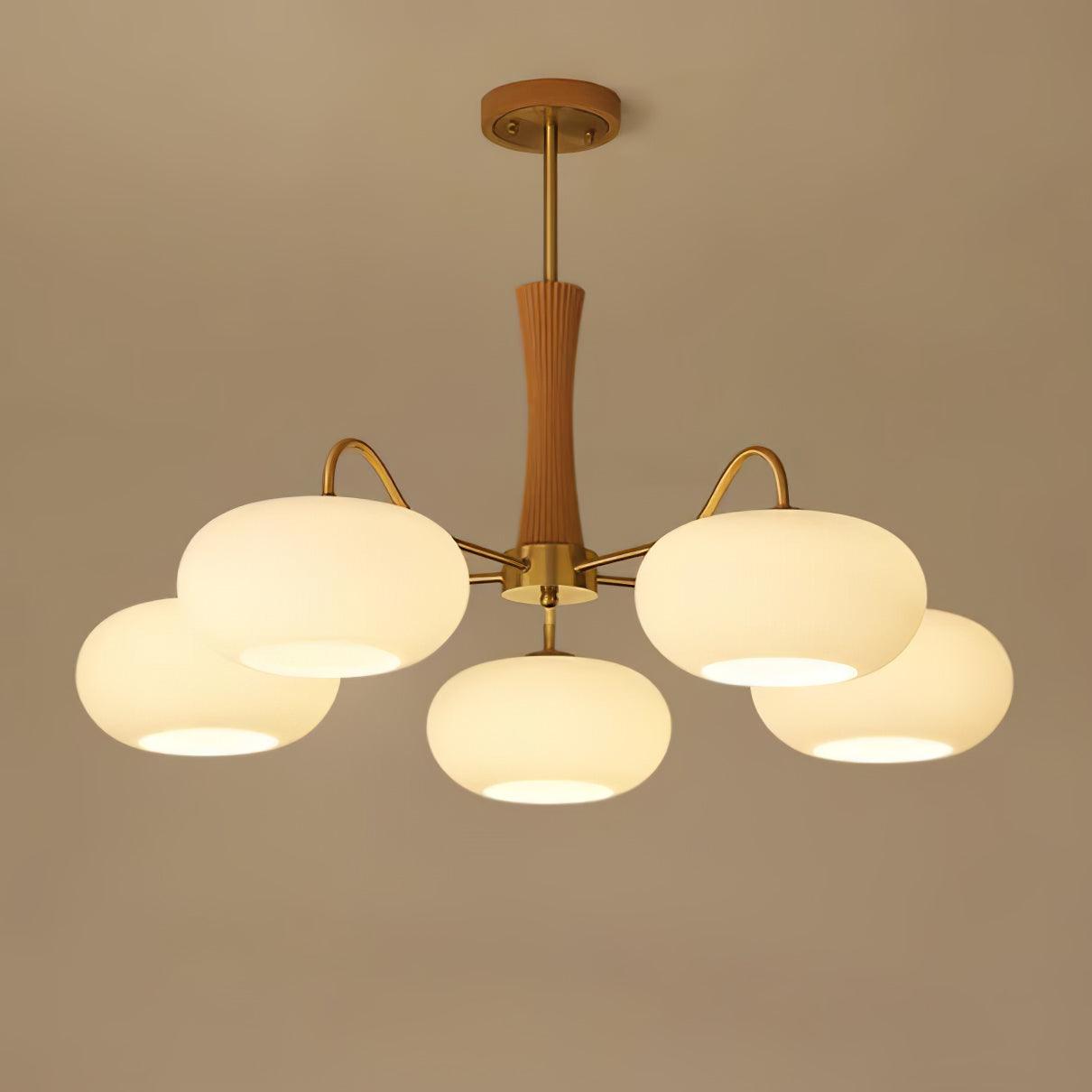 Artystyczna szklana lampa wisząca z połowy wieku z drewnianą podstawą