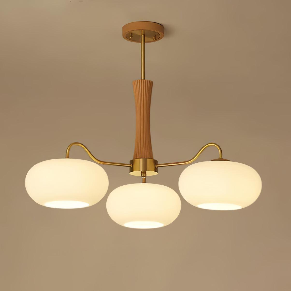 Artystyczna szklana lampa wisząca z połowy wieku z drewnianą podstawą
