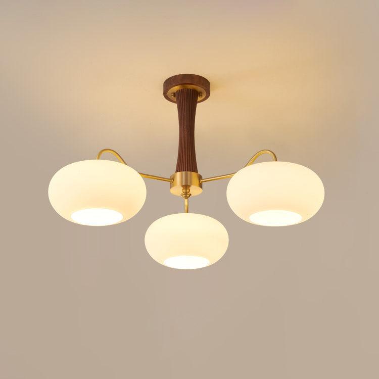 Artystyczna szklana lampa wisząca z połowy wieku z drewnianą podstawą