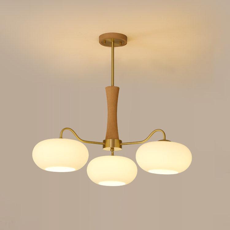 Artystyczna szklana lampa wisząca z połowy wieku z drewnianą podstawą