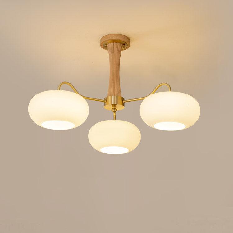 Artystyczna szklana lampa wisząca z połowy wieku z drewnianą podstawą