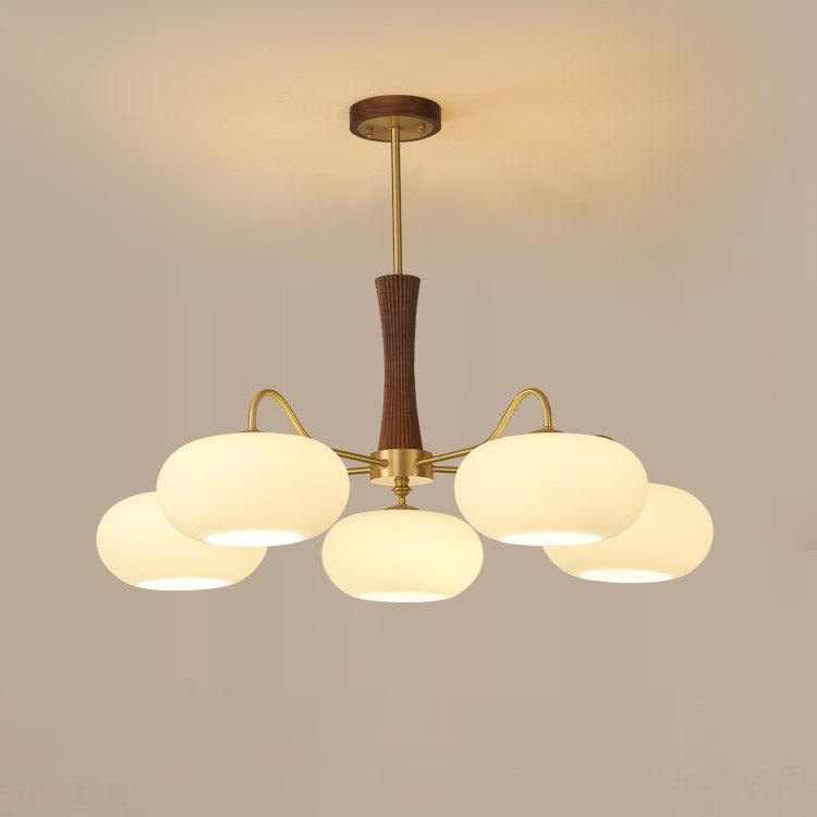 Artystyczna szklana lampa wisząca z połowy wieku z drewnianą podstawą