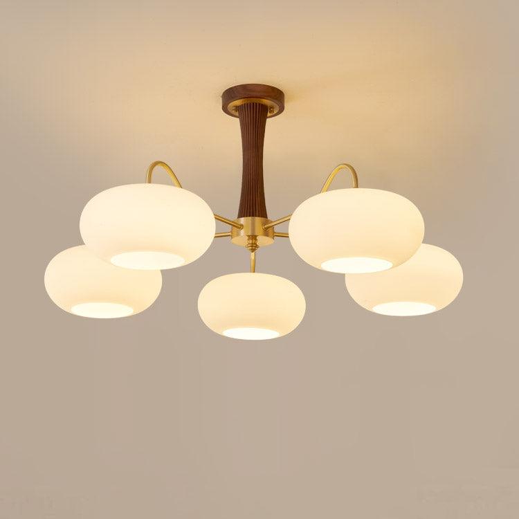 Artystyczna szklana lampa wisząca z połowy wieku z drewnianą podstawą
