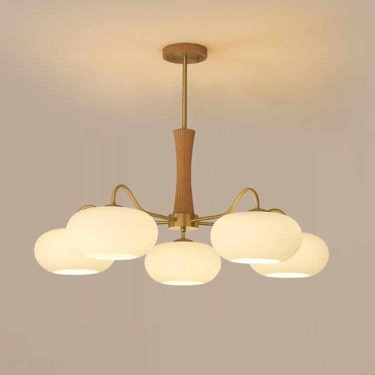 Artystyczna szklana lampa wisząca z połowy wieku z drewnianą podstawą