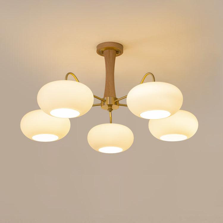 Artystyczna szklana lampa wisząca z połowy wieku z drewnianą podstawą