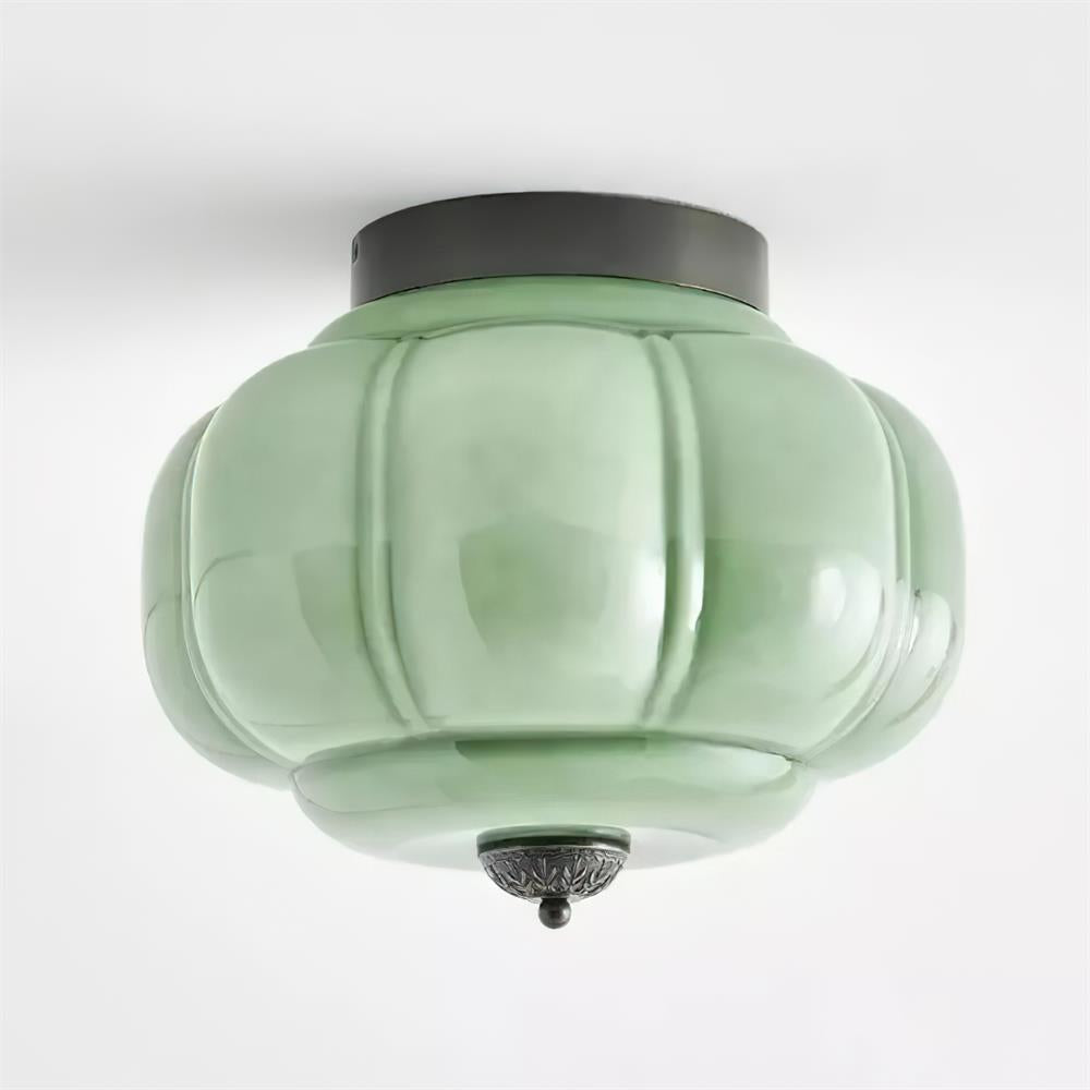 Retro zielona lampa sufitowa do montażu wpuszczanego z złotymi akcentami