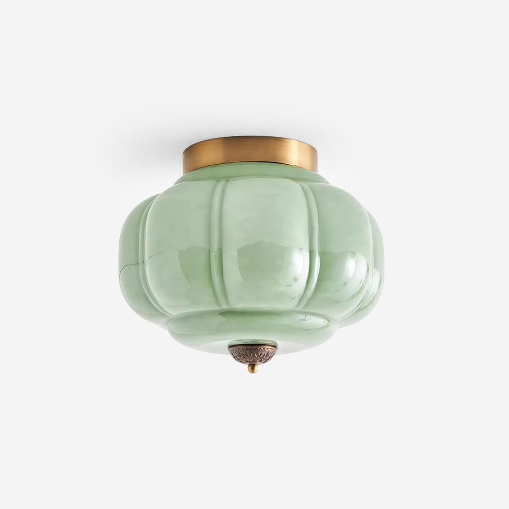 Retro zielona lampa sufitowa do montażu wpuszczanego z złotymi akcentami
