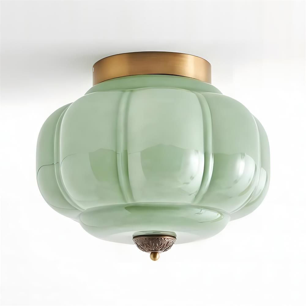 Retro zielona lampa sufitowa do montażu wpuszczanego z złotymi akcentami