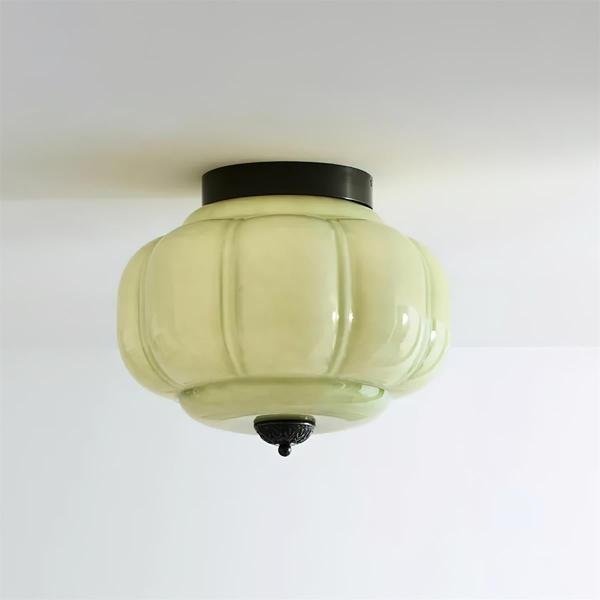 Retro zielona lampa sufitowa do montażu wpuszczanego z złotymi akcentami
