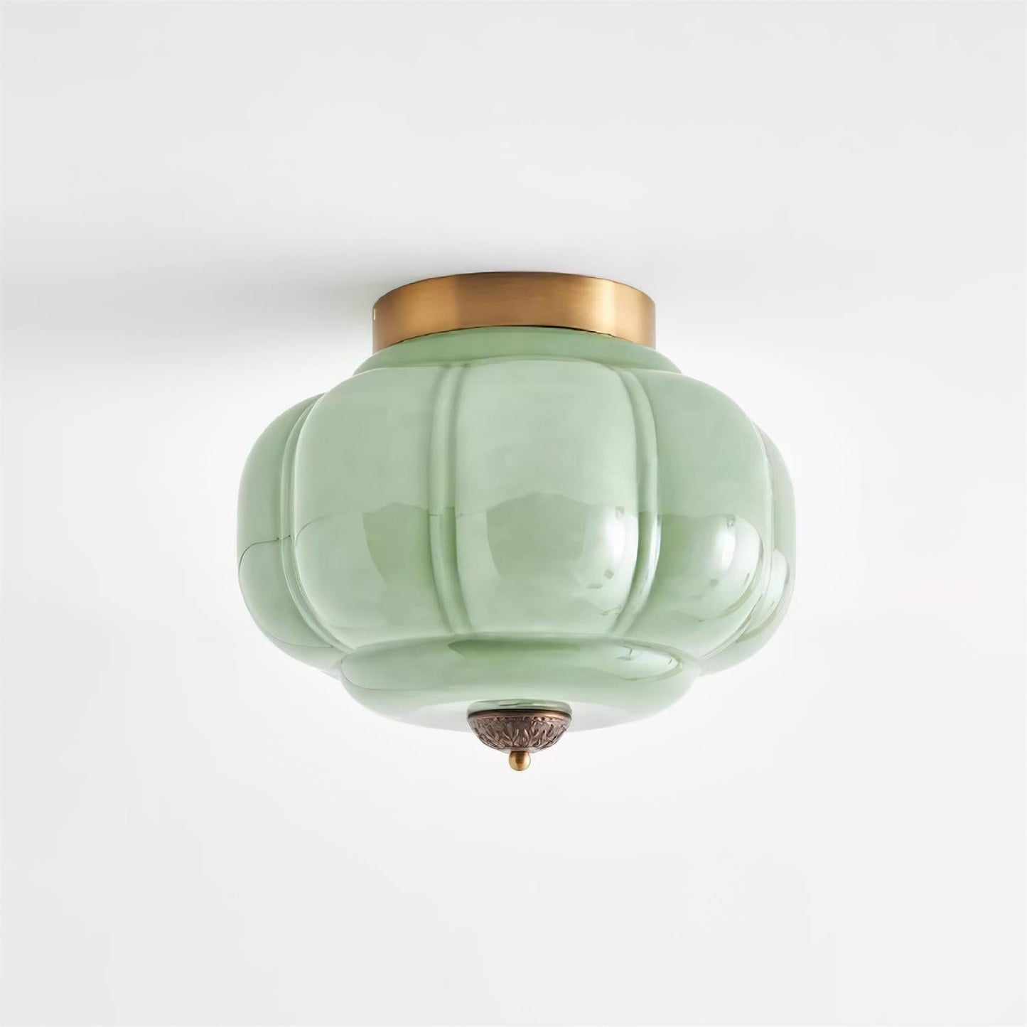 Retro zielona lampa sufitowa do montażu wpuszczanego z złotymi akcentami