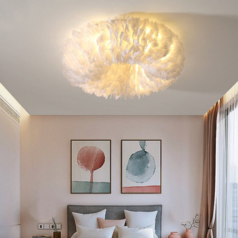 Atmosferyczna bohemyjska lampa sufitowa LED z piórami do nowoczesnych wnętrz mieszkalnych