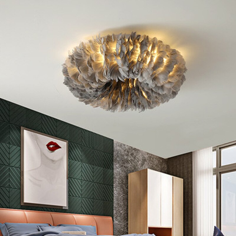 Atmosferyczna bohemyjska lampa sufitowa LED z piórami do nowoczesnych wnętrz mieszkalnych