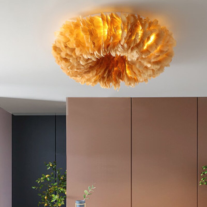 Atmosferyczna bohemyjska lampa sufitowa LED z piórami do nowoczesnych wnętrz mieszkalnych