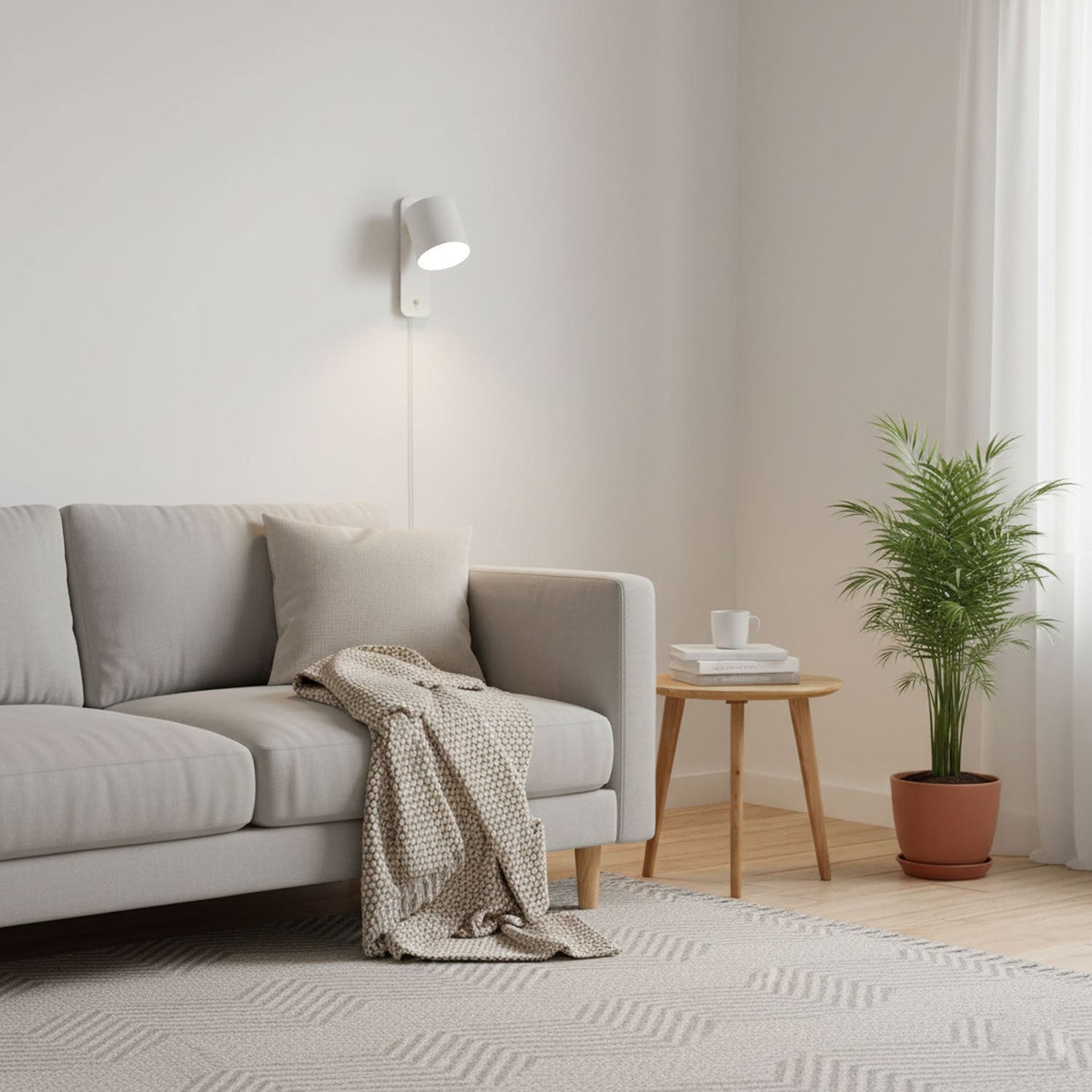 Regulowana kinkietowa lampa ścienna z wtyczką, przeznaczona do umieszczenia przy łóżku