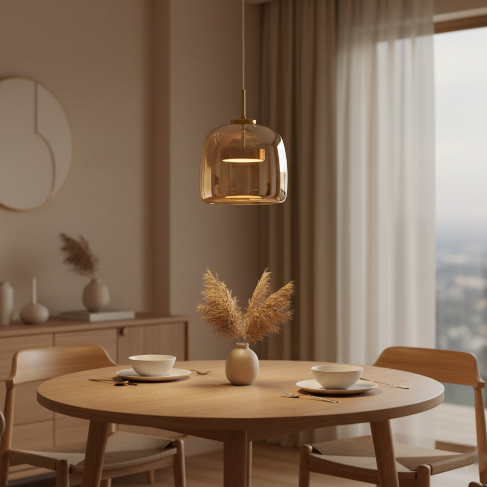 Lampa wisząca w stylu mid-century z trzema kloszami i regulowanymi przewodami
