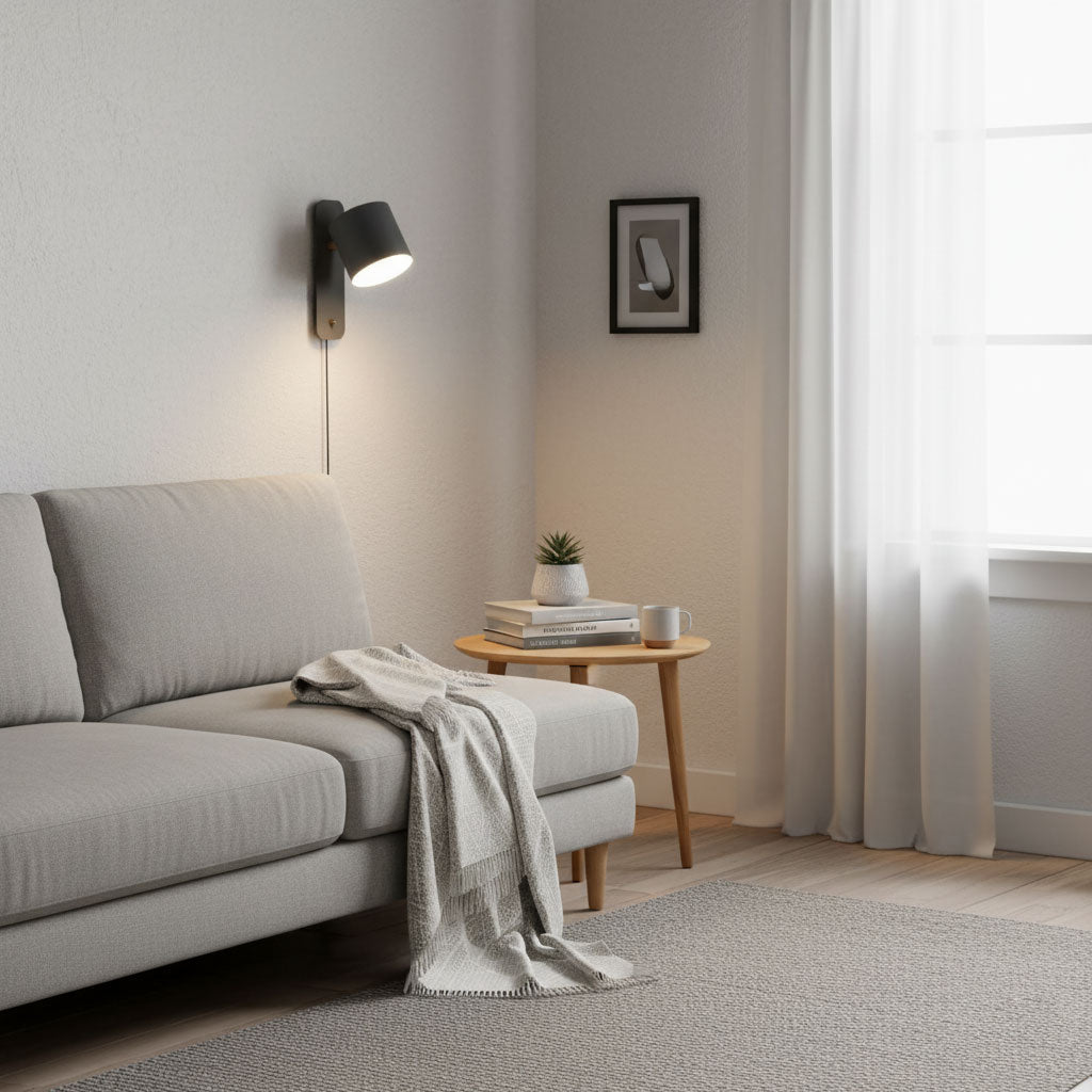 Regulowana kinkietowa lampa ścienna z wtyczką, przeznaczona do umieszczenia przy łóżku