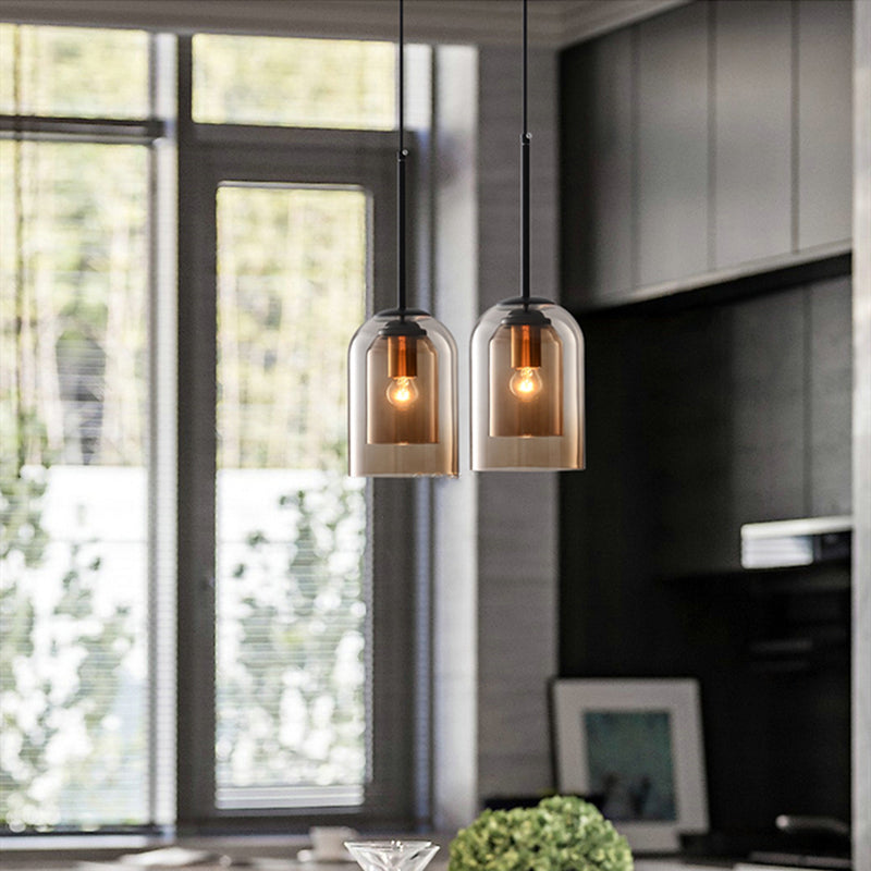 Klasyczna szklana lampa wisząca z połowy wieku z podwójnym przezroczystym szkłem