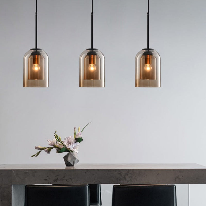 Klasyczna szklana lampa wisząca z połowy wieku z podwójnym przezroczystym szkłem