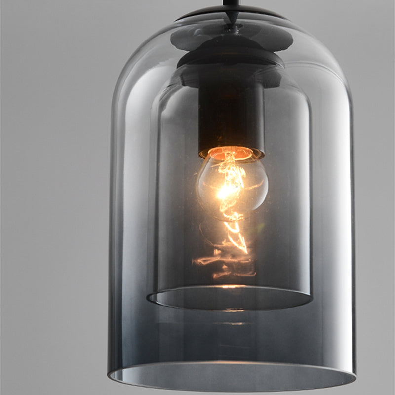Klasyczna szklana lampa wisząca z połowy wieku z podwójnym przezroczystym szkłem