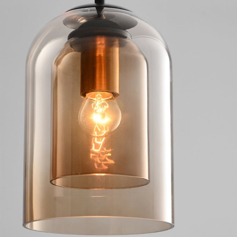 Klasyczna szklana lampa wisząca z połowy wieku z podwójnym przezroczystym szkłem
