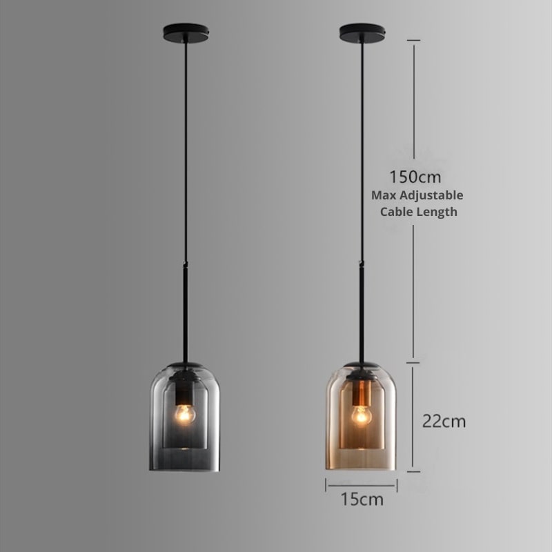 Klasyczna szklana lampa wisząca z połowy wieku z podwójnym przezroczystym szkłem