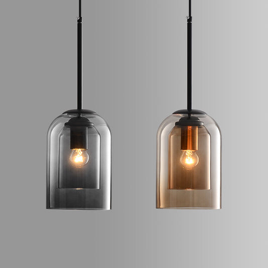Klasyczna szklana lampa wisząca z połowy wieku z podwójnym przezroczystym szkłem