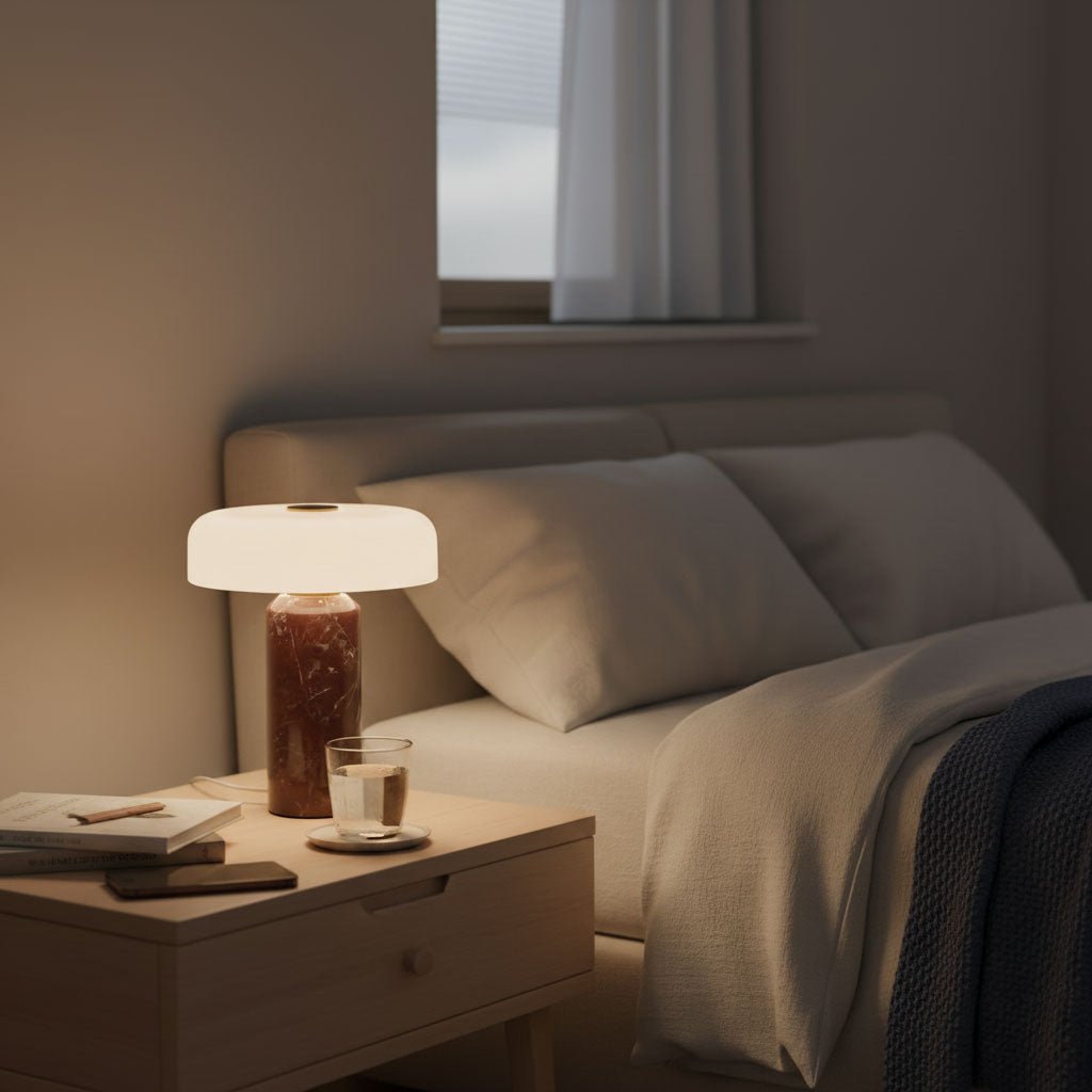 Nowoczesna lampa stołowa z marmurową podstawą i dotykowym sterowaniem LED