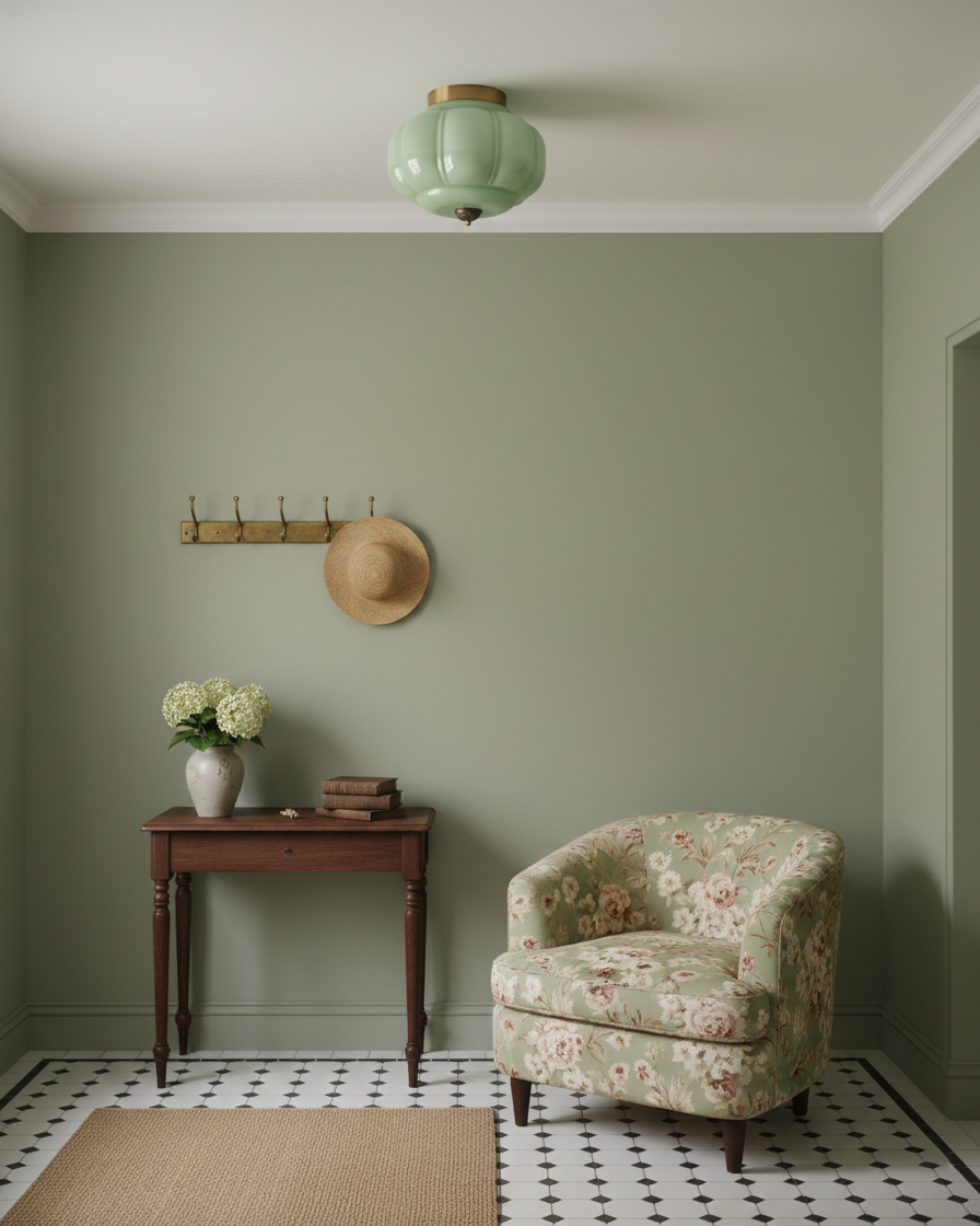 Retro zielona lampa sufitowa do montażu wpuszczanego z złotymi akcentami