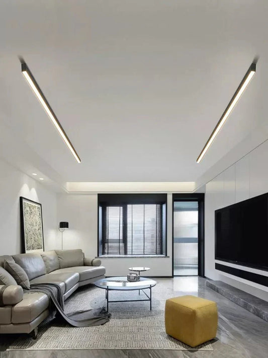 Smukłe liniowe lampy sufitowe LED w stylu skandynawskim