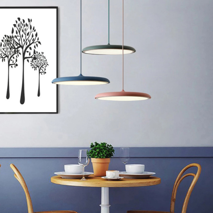 Skandynawska lampa LED wisząca dysk – nowoczesne oświetlenie wnętrz