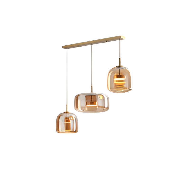 Lampa wisząca w stylu mid-century z trzema kloszami i regulowanymi przewodami