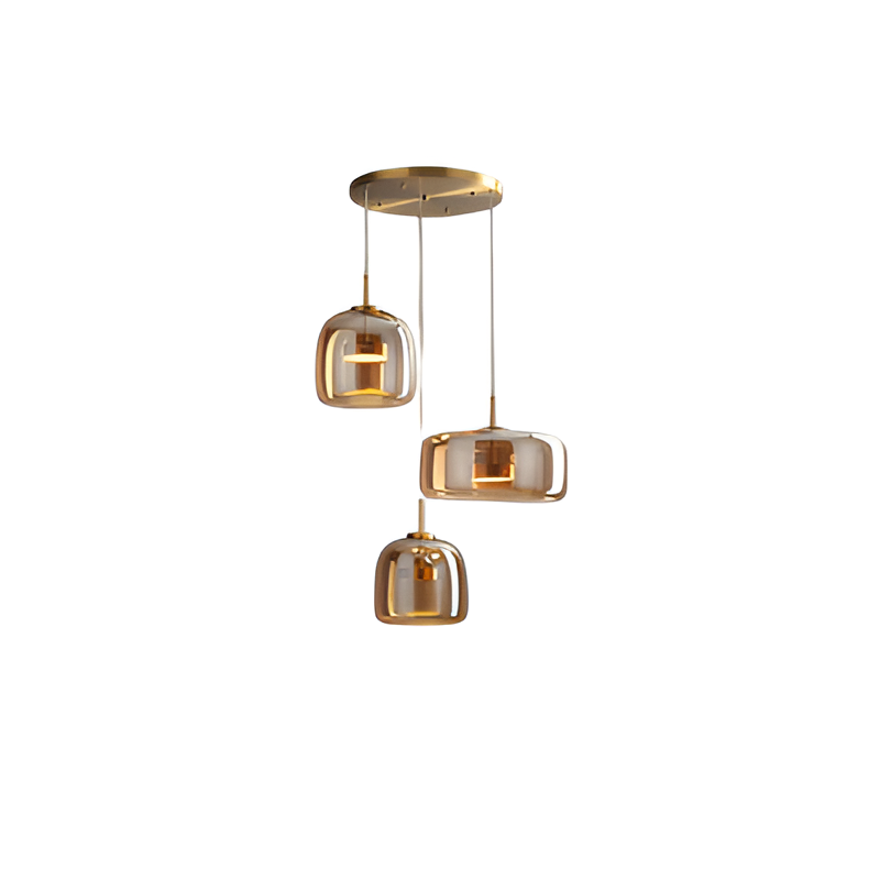Lampa wisząca w stylu mid-century z trzema kloszami i regulowanymi przewodami