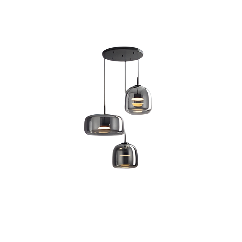 Lampa wisząca w stylu mid-century z trzema kloszami i regulowanymi przewodami