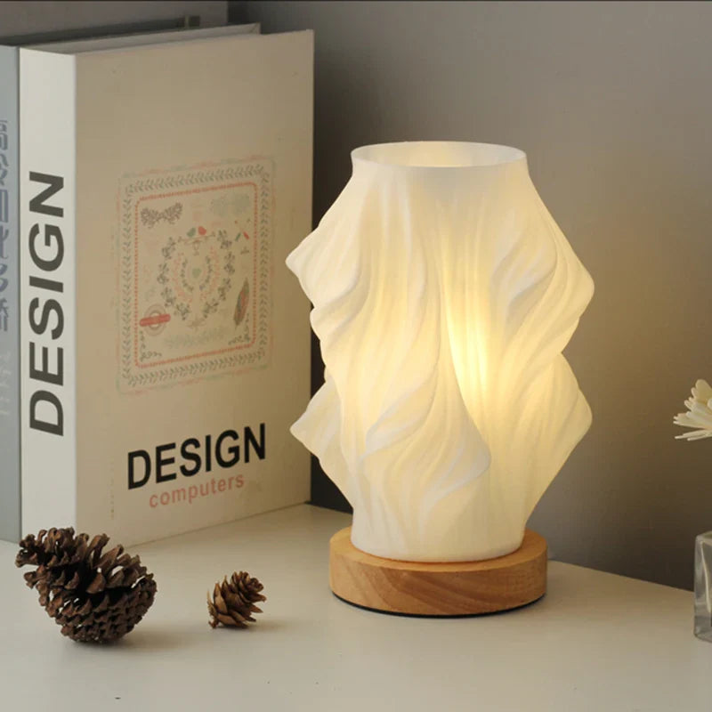 Lampa stołowa Wave LED z drewnianą podstawą i regulowanym natężeniem światła