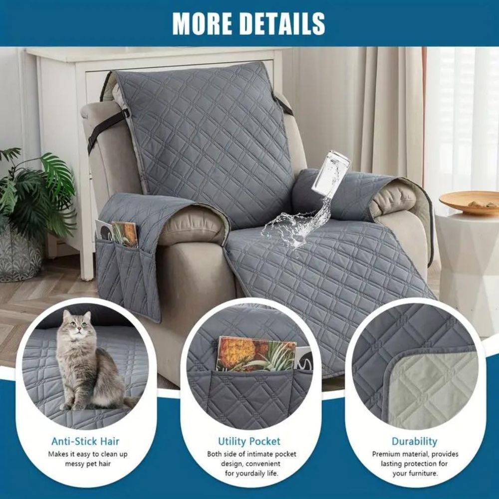 Quilted Recliner Chair Cover - Waterproof Non-Slip