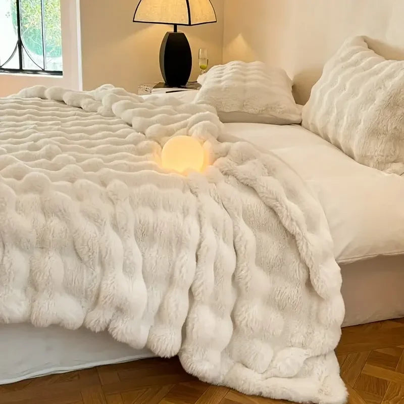 Luxurious cozy soft double-sided rabbit fur imitation blanket for bed and sofa